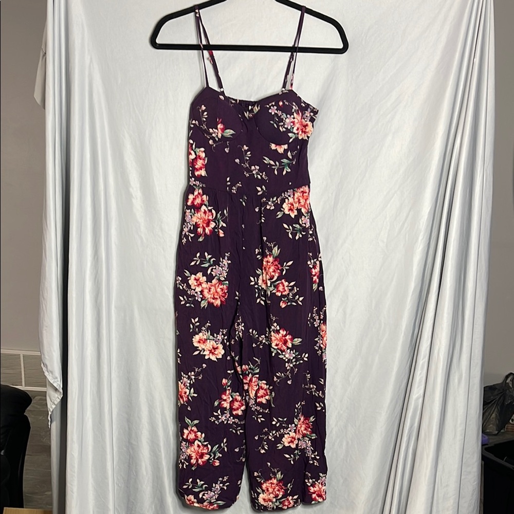Xhilaration Purple and Red Floral Jumpsuit with Wide-Leg Design - Picture 2 of 8
